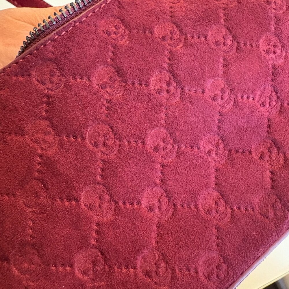 Betsey Johnson Plum Suede Shoulder Bag with Quilted Skull Pattern